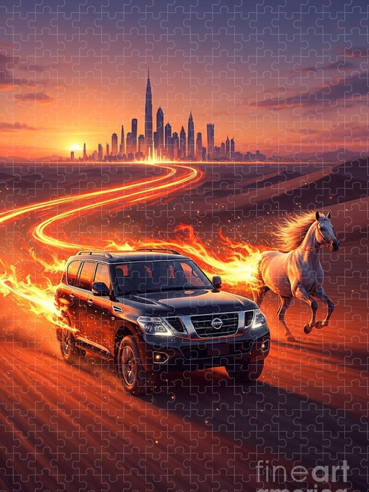 Fire Racing Dubai Jigsaw Puzzle: Speed, Power, & City Lights