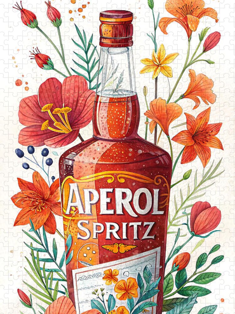Floral Aperol Spritz Jigsaw Puzzle: Vibrant Kitchen Wall Art