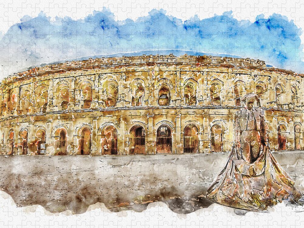 Arena of Nimes Jigsaw Puzzle: Urban Sketch Art of France