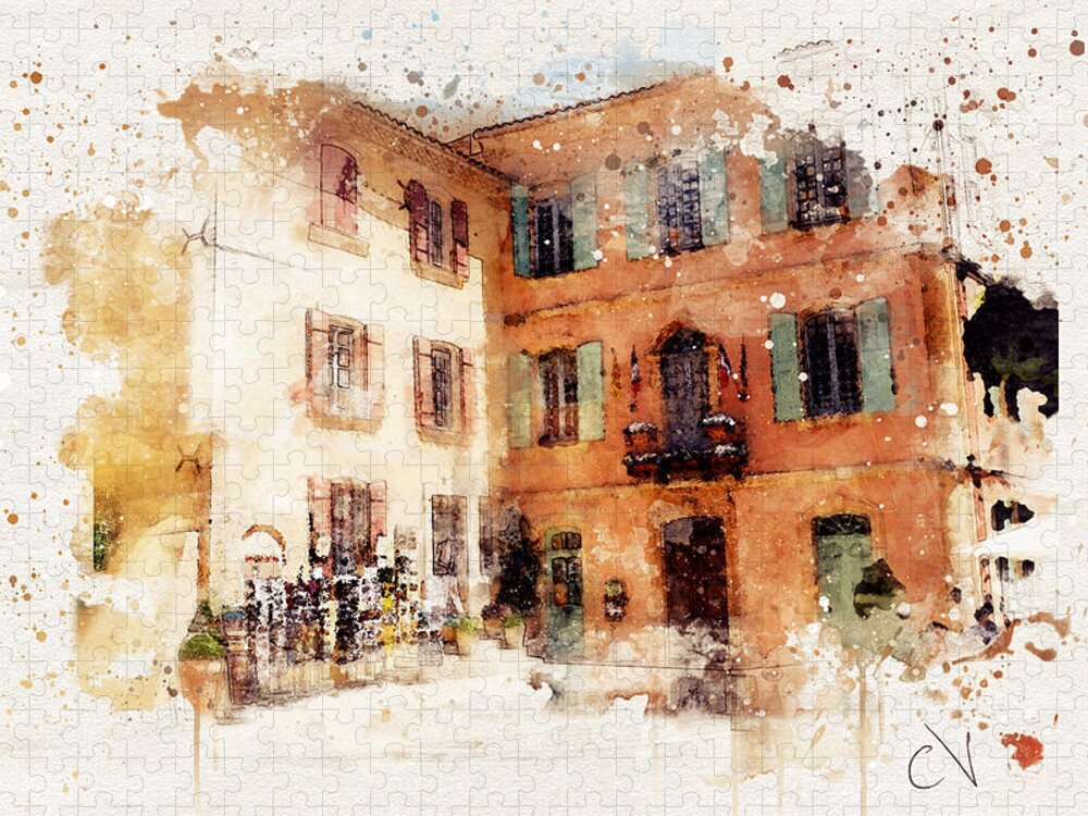 France Luberon Village Watercolor Jigsaw Puzzle by Carlos V