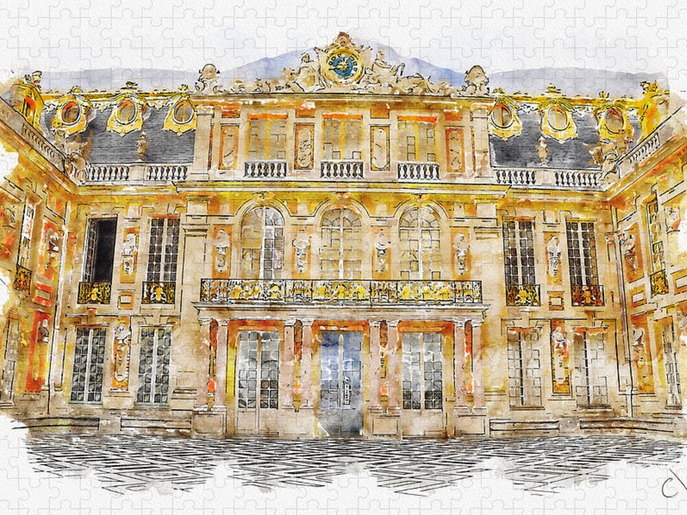 Versailles Marble Court Jigsaw Puzzle: Urban Sketch Aquarelle