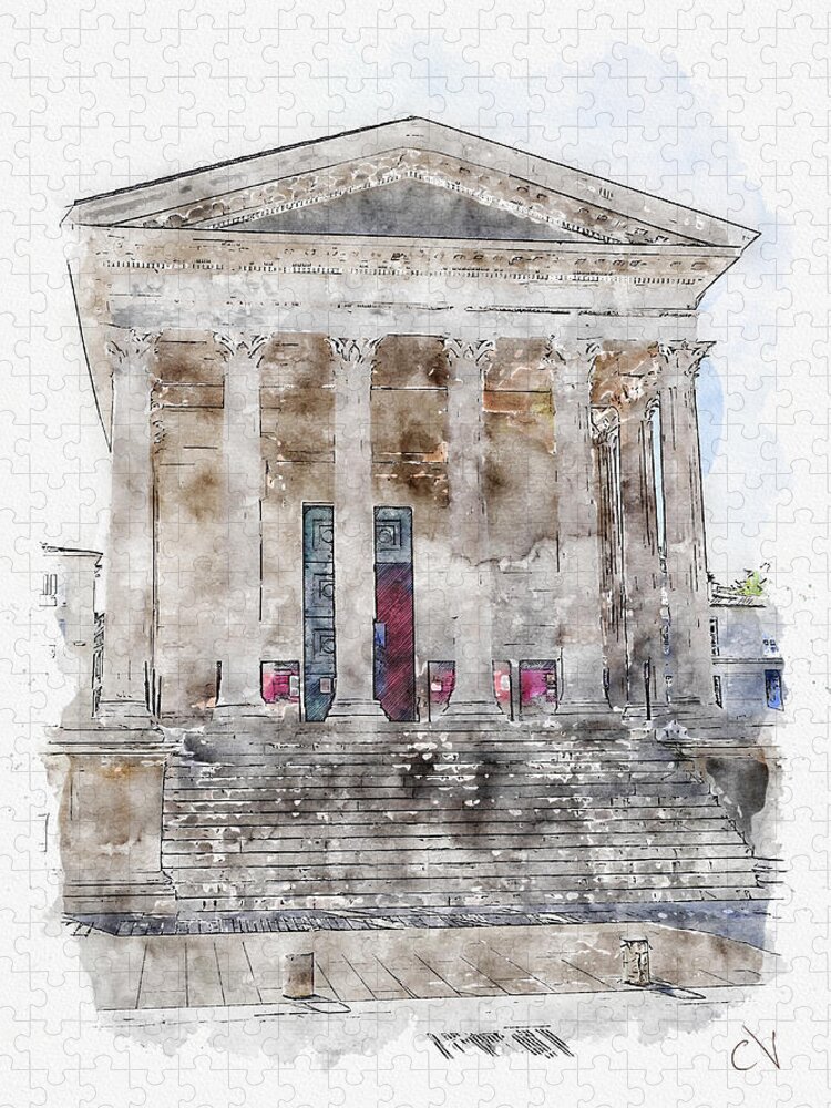 Nimes Maison Carree Urban Sketch Jigsaw Puzzle: A Timeless Classic