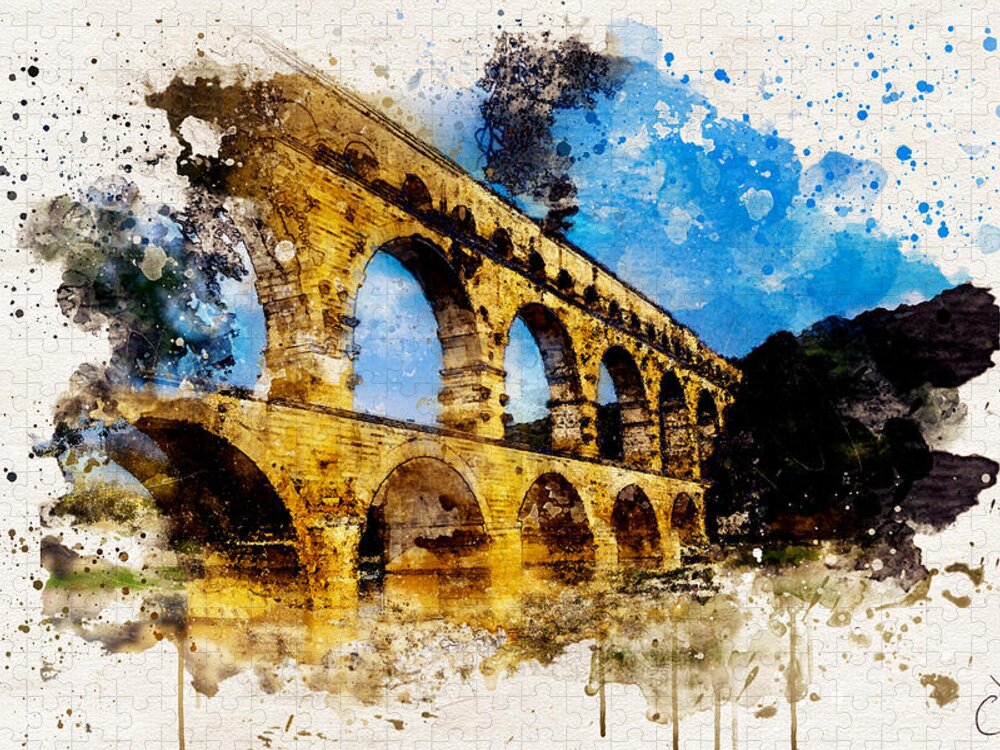 Pont du Gard Watercolor Jigsaw Puzzle: A Historic Masterpiece