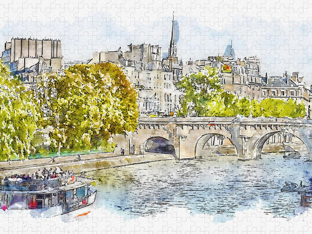 Paris Seine River Urban Sketch Jigsaw Puzzle: A Timeless Scene