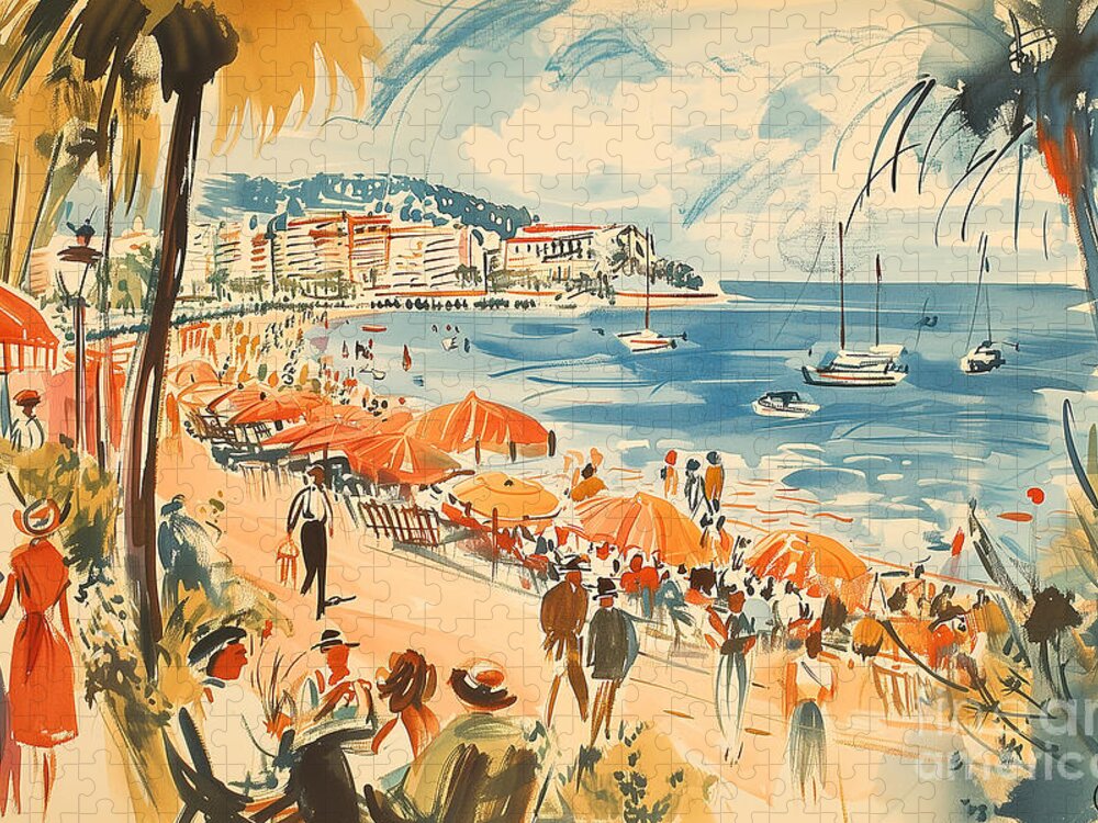 French Riviera Radiance Cannes Jigsaw Puzzle: Vintage Travel Glow