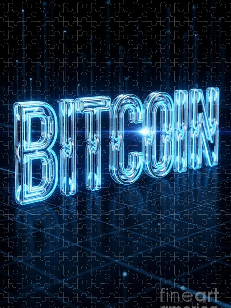 Futuristic Bitcoin Neon Sign Jigsaw Puzzle for Crypto Enthusiasts