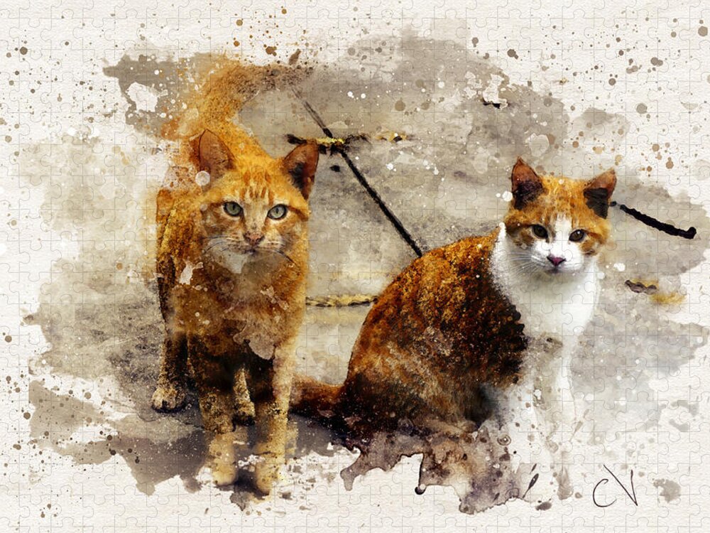 Ginger Cats Watercolor Jigsaw Puzzle by Carlos V