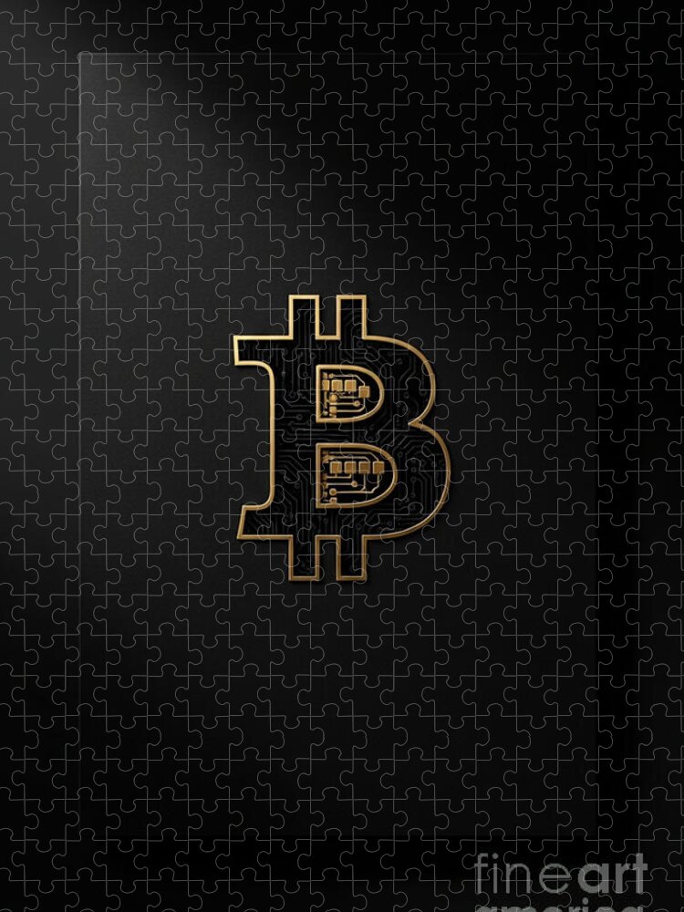 Golden Bitcoin Jigsaw Puzzle: Symbol of Cryptocurrency on Black