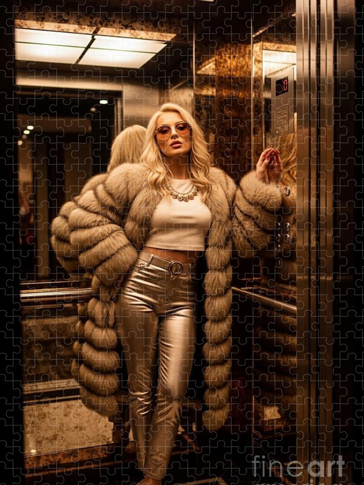 Golden Hour Glamour Luxury Elevator Portrait Jigsaw Puzzle
