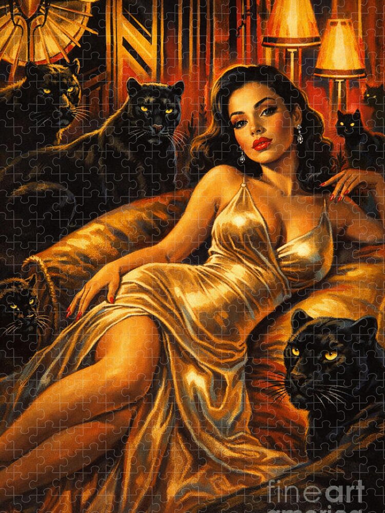 Golden Hour with Black Cats Jigsaw Puzzle: Elegance & Intrigue