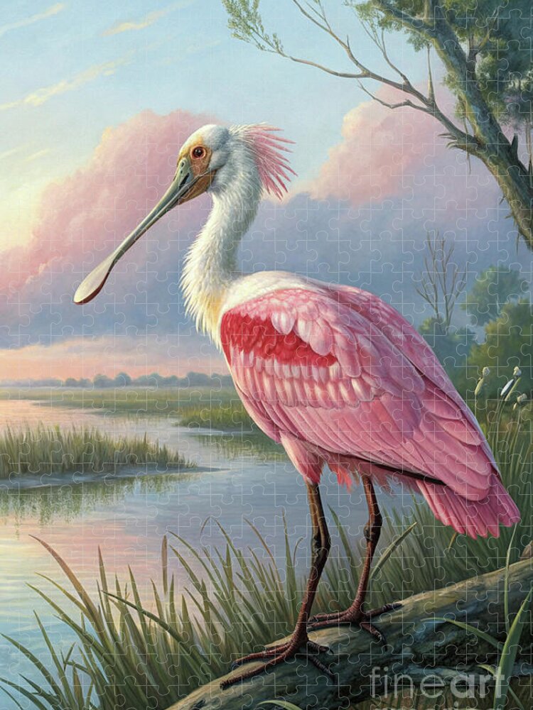 Graceful Spoonbill Bird Tranquil Waters Jigsaw Puzzle