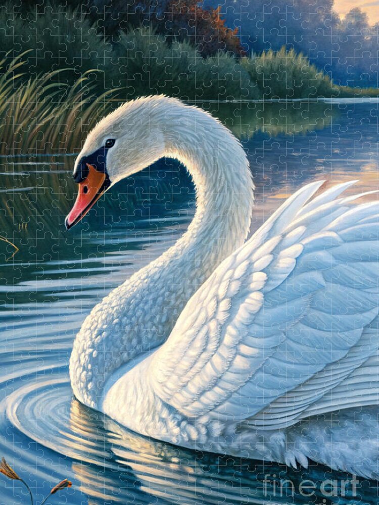 Graceful Swan Jigsaw Puzzle: Vintage Bird Illustration