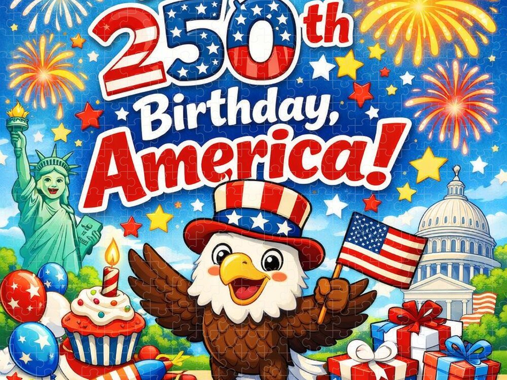 Happy 250th Birthday America Jigsaw Puzzle - Patriotic Celebration