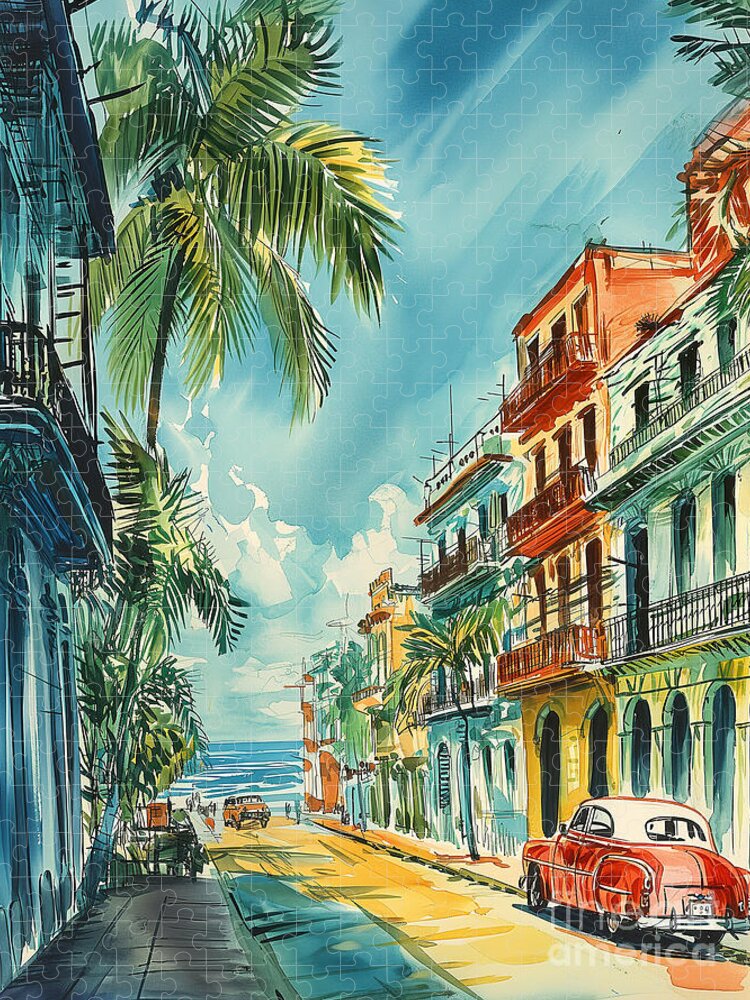 Havana Vibrant Life Jigsaw Puzzle: Colorful Cuban Street Scene