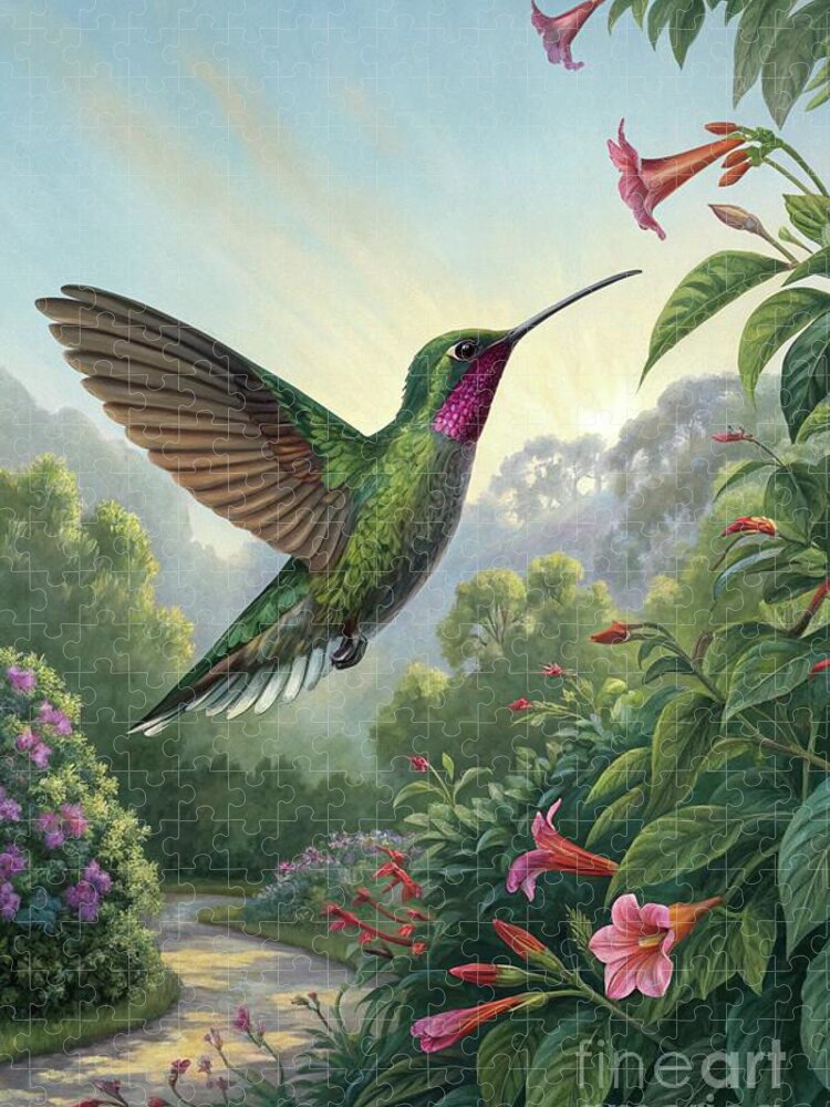 Hummingbird in Morning Light Jigsaw Puzzle: Vintage Illustration