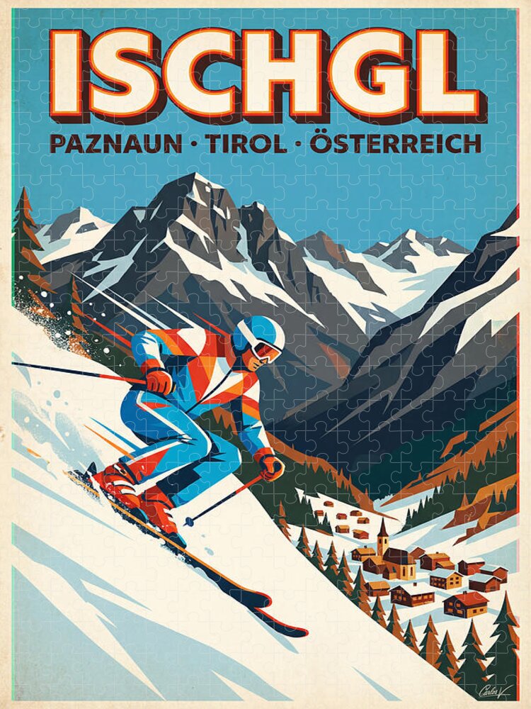 Ischgl Austria Vintage Ski Poster Jigsaw Puzzle - 1970s Alps