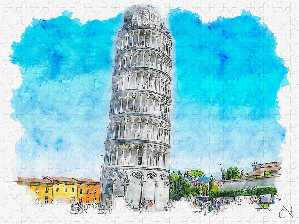 Tuscany Tower of Pisa Jigsaw Puzzle: Urban Sketch Artwork