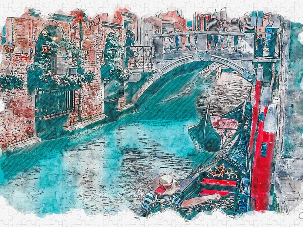 Venice Canal Bridge Urban Sketch Jigsaw Puzzle