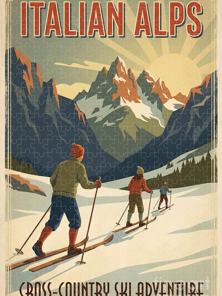 Italian Alps Ski Adventure Vintage Jigsaw Puzzle