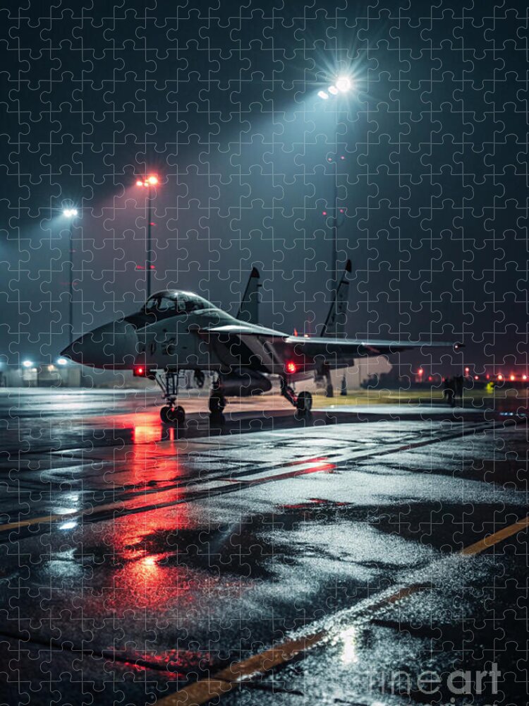 F-14 Tomcat Night Runway Jigsaw Puzzle: Mystique & Power