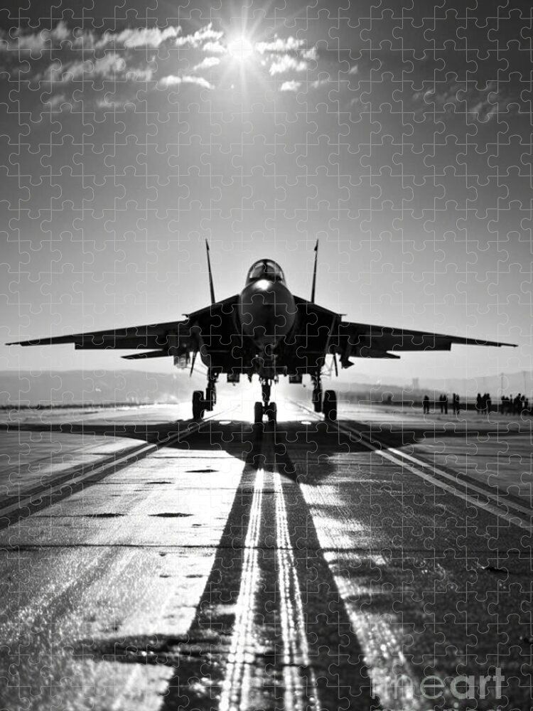 Jet Fighter Runway Sunset Jigsaw Puzzle: A Bold Aviation Scene