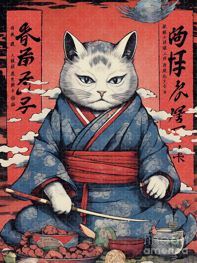 Kimono-Clad Cat Jigsaw Puzzle: Whisker Wonderland by Carlos V