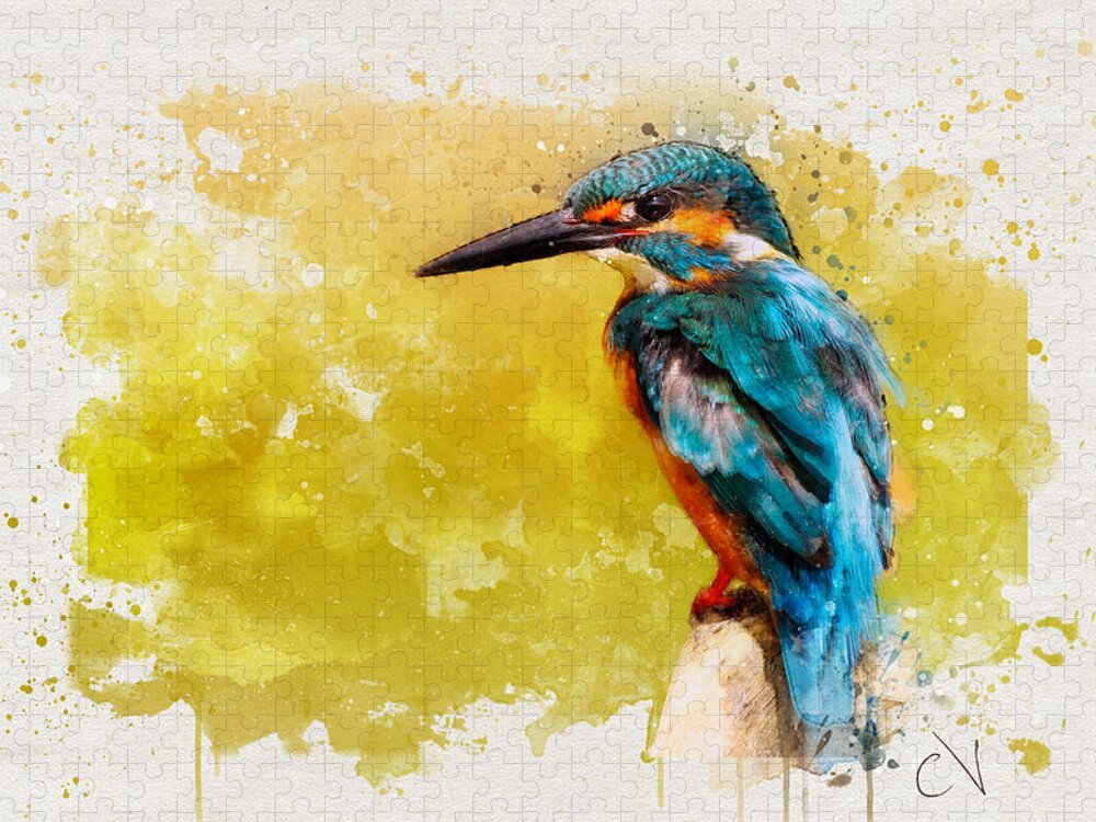 Kingfisher Bird Watercolor Jigsaw Puzzle by Carlos V