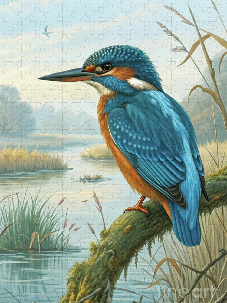 Kingfisher by Tranquil Riverbank Jigsaw Puzzle: A Peaceful Escape