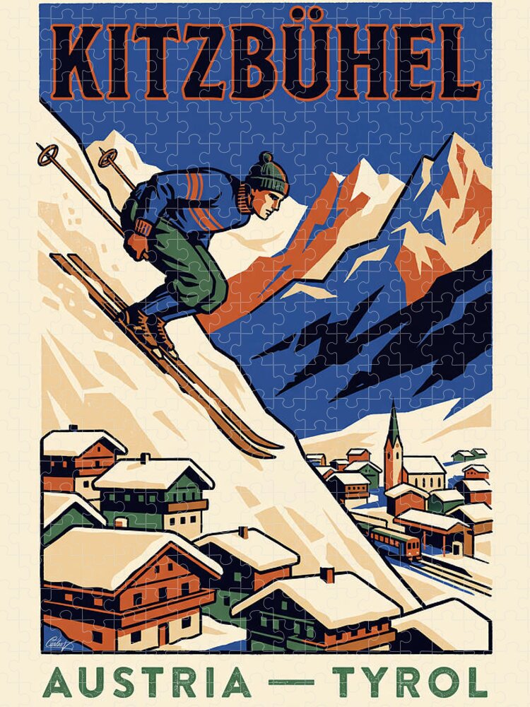 Kitzbühel Vintage Ski Poster Jigsaw Puzzle: 1930s Alpine Adventure