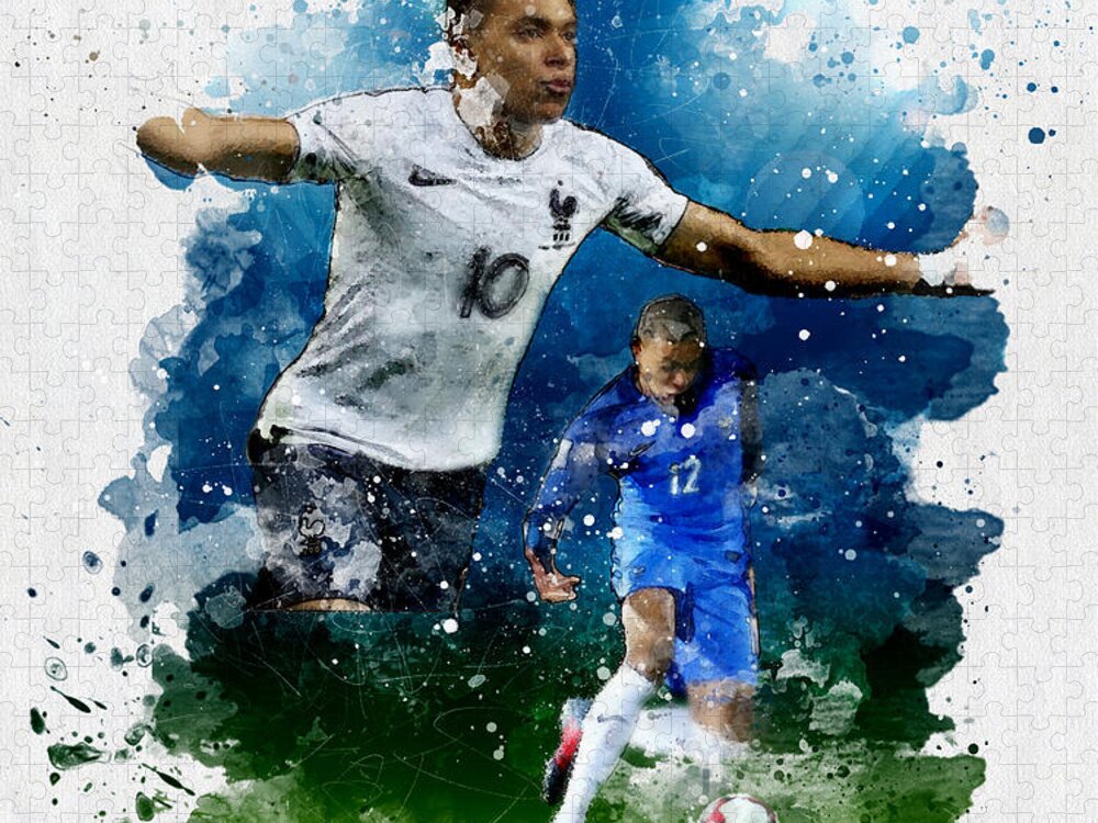 Kylian Mbappe Watercolor Football Action Jigsaw Puzzle