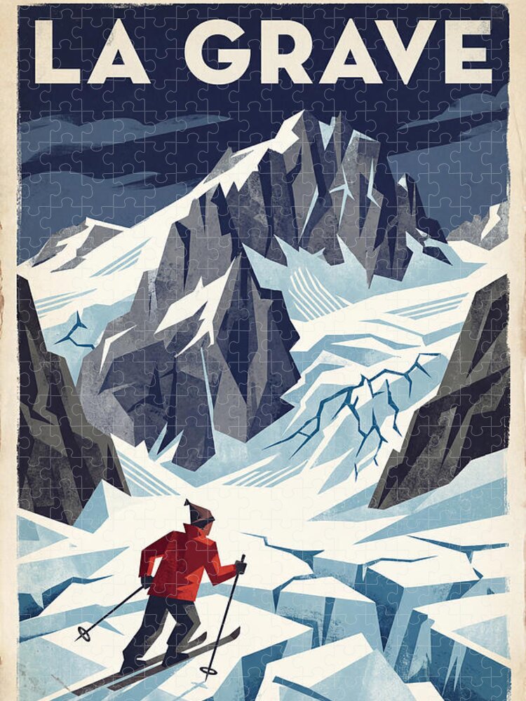 La Grave France Vintage Ski Poster 1940s Jigsaw Puzzle