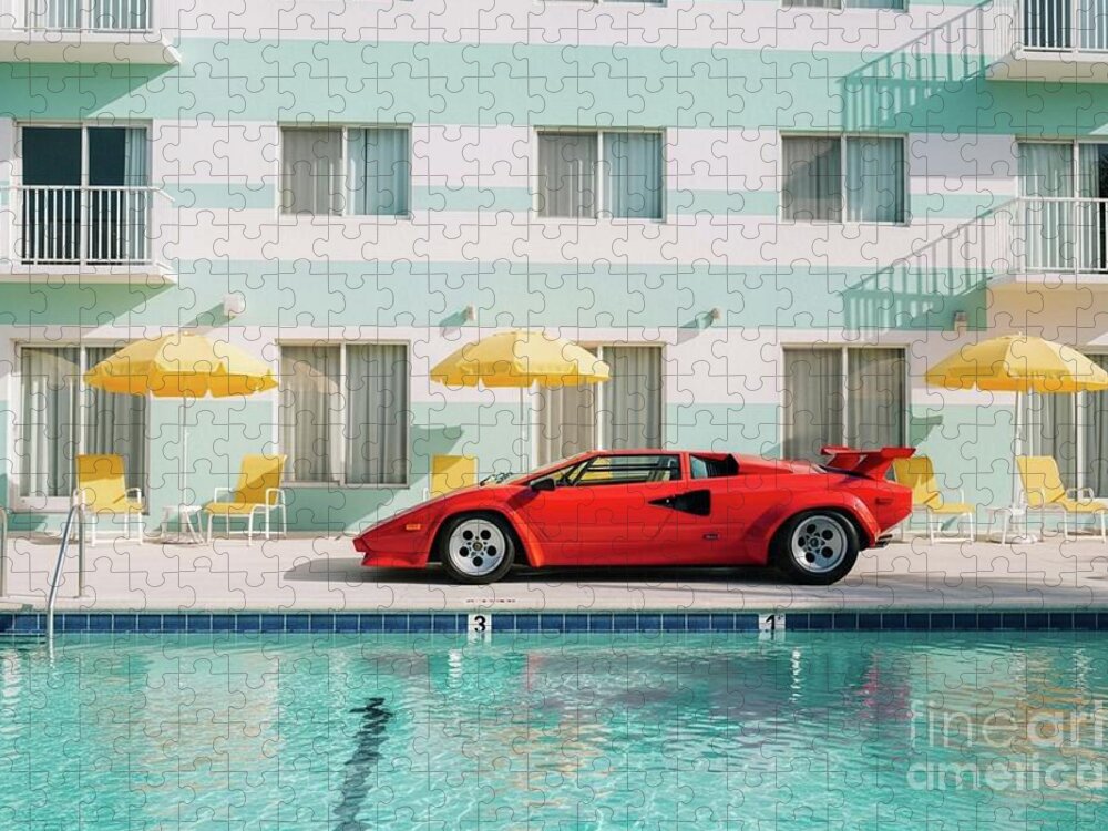 Lamborghini Countach Poolside Jigsaw Puzzle: Retro Vibe