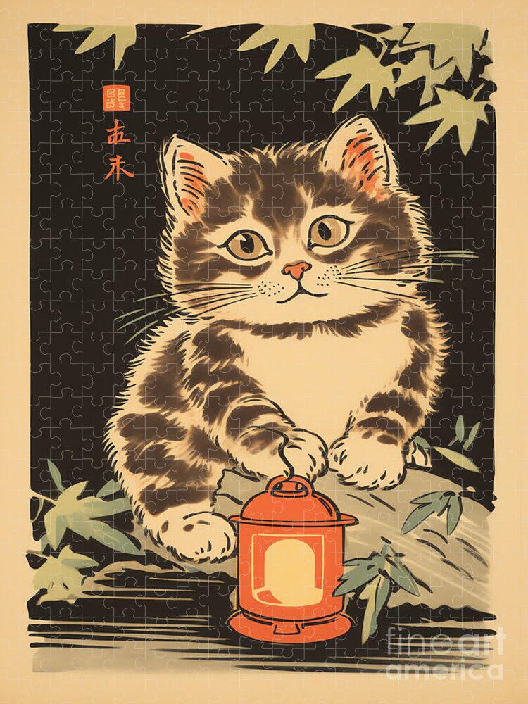 Lantern-Holding Cat Jigsaw Puzzle: A Whimsical Feline Adventure