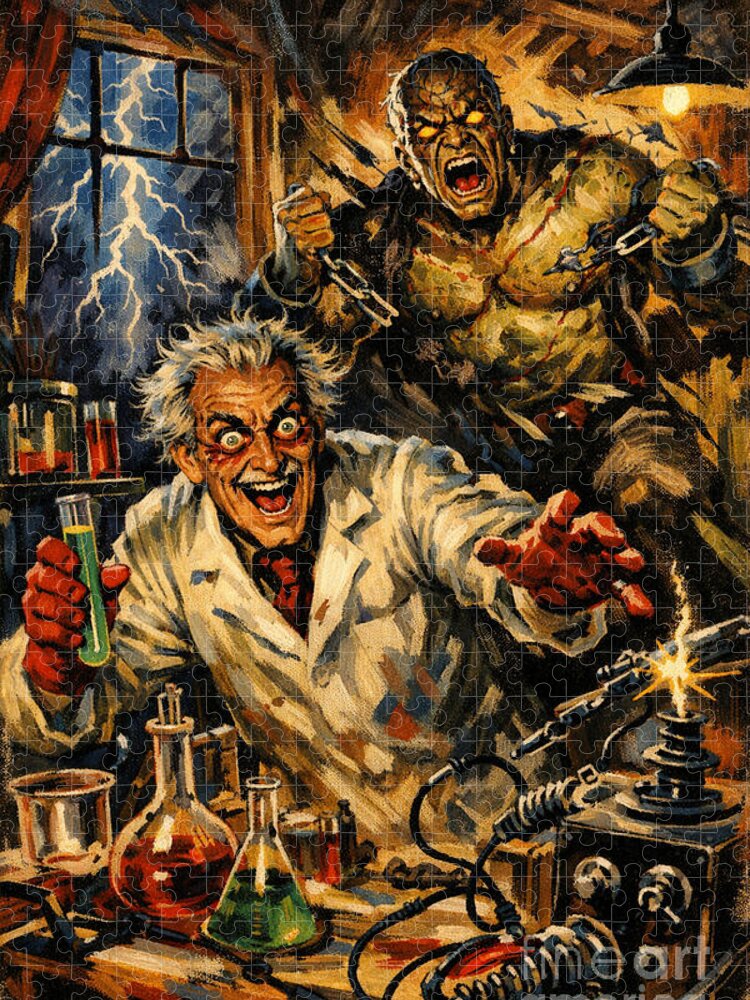 Mad Scientist and Monster in Lab Jigsaw Puzzle: A Thrilling Challenge