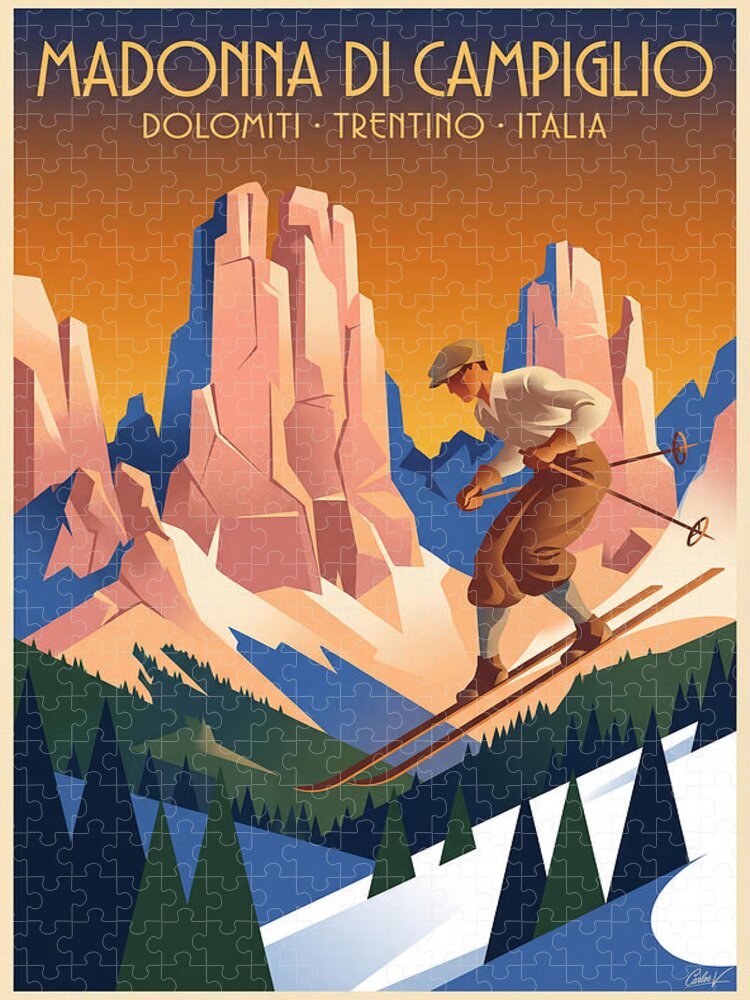 Madonna di Campiglio 1930s Ski Poster Jigsaw Puzzle