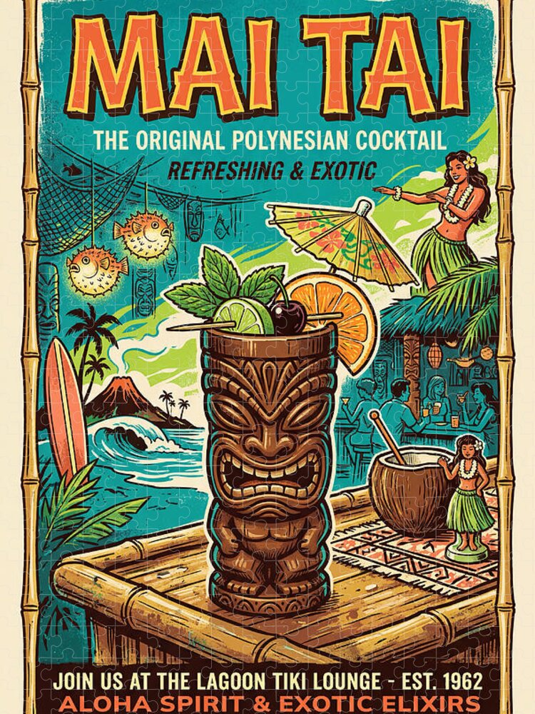 Mai Tai Lagoon Poster Jigsaw Puzzle: Retro Tropical Escape