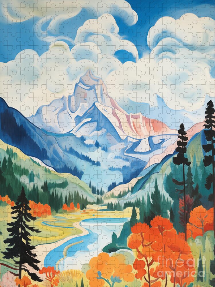 Majestic Banff Landscape Jigsaw Puzzle: Tranquil Mountain Scenery