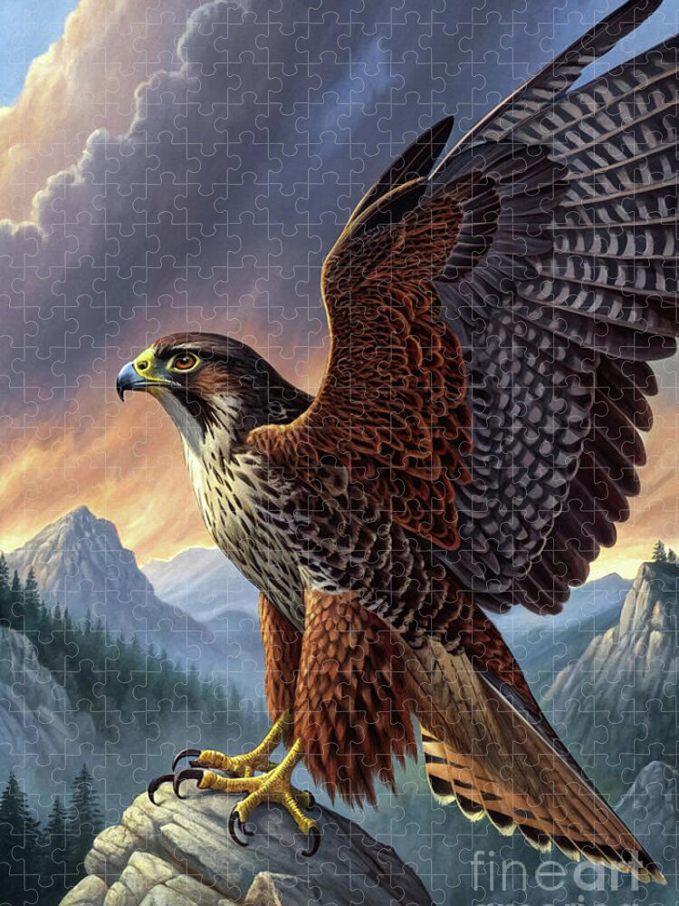 Majestic Falcon Hawk Mountain Range Jigsaw Puzzle