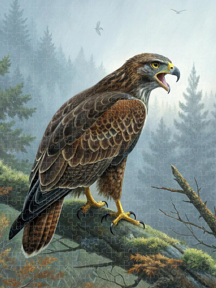 Majestic Hawk Buzzard Portrait Jigsaw Puzzle: A Dramatic Wildlife Scene