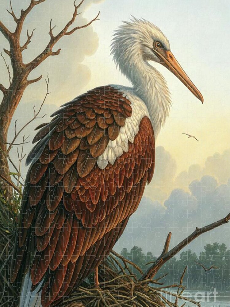 Majestic Stork Bird Perched on Branch Jigsaw Puzzle