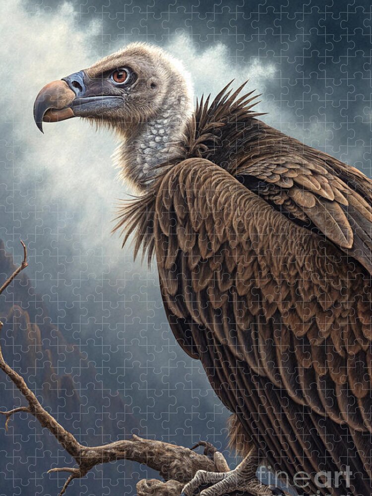 Majestic Vulture Jigsaw Puzzle: Stormy Sky Vintage Illustration