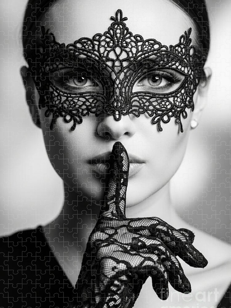 Maria Masquerade: A Mysterious Black & White Jigsaw Puzzle