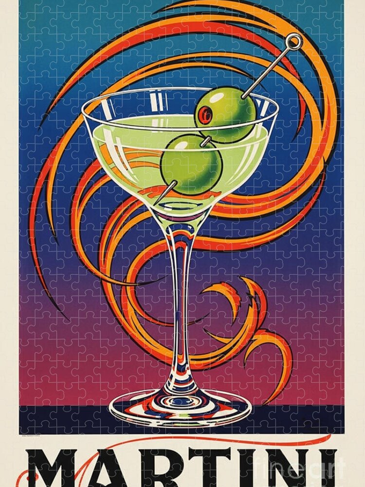 Martini Cocktail Jigsaw Puzzle: Bold Abstract Vintage Art