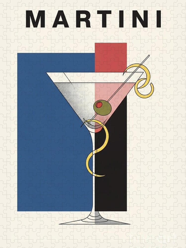 Martini Minimal Poster Jigsaw Puzzle: Stylish Art Deco Design