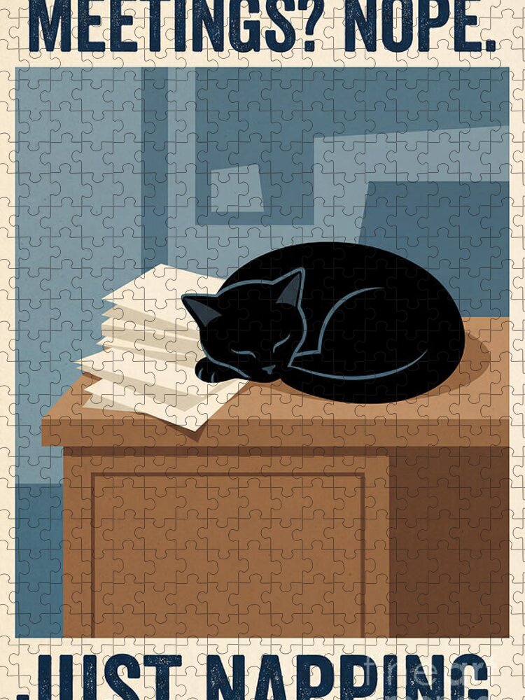 Funny Office Cat Jigsaw Puzzle: Meetings? Nope, Just Napping