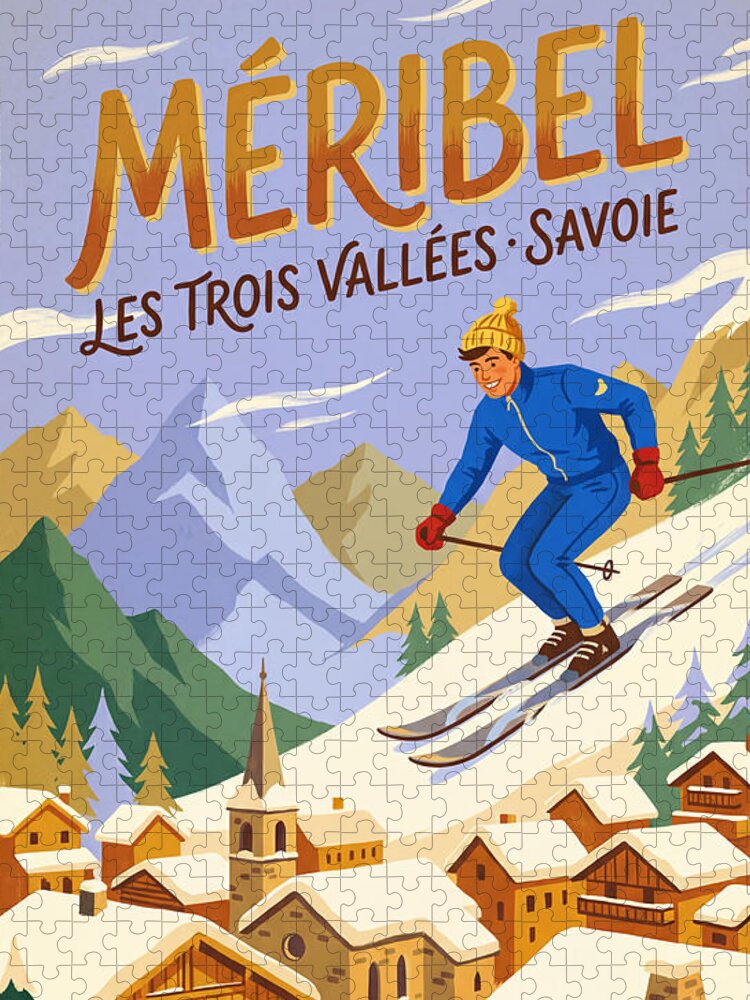 Vintage Méribel French Alps Skiing Jigsaw Puzzle