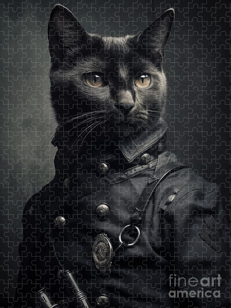 Military Feline: A Striking Black Cat Jigsaw Puzzle for Puzzle Enthusiasts