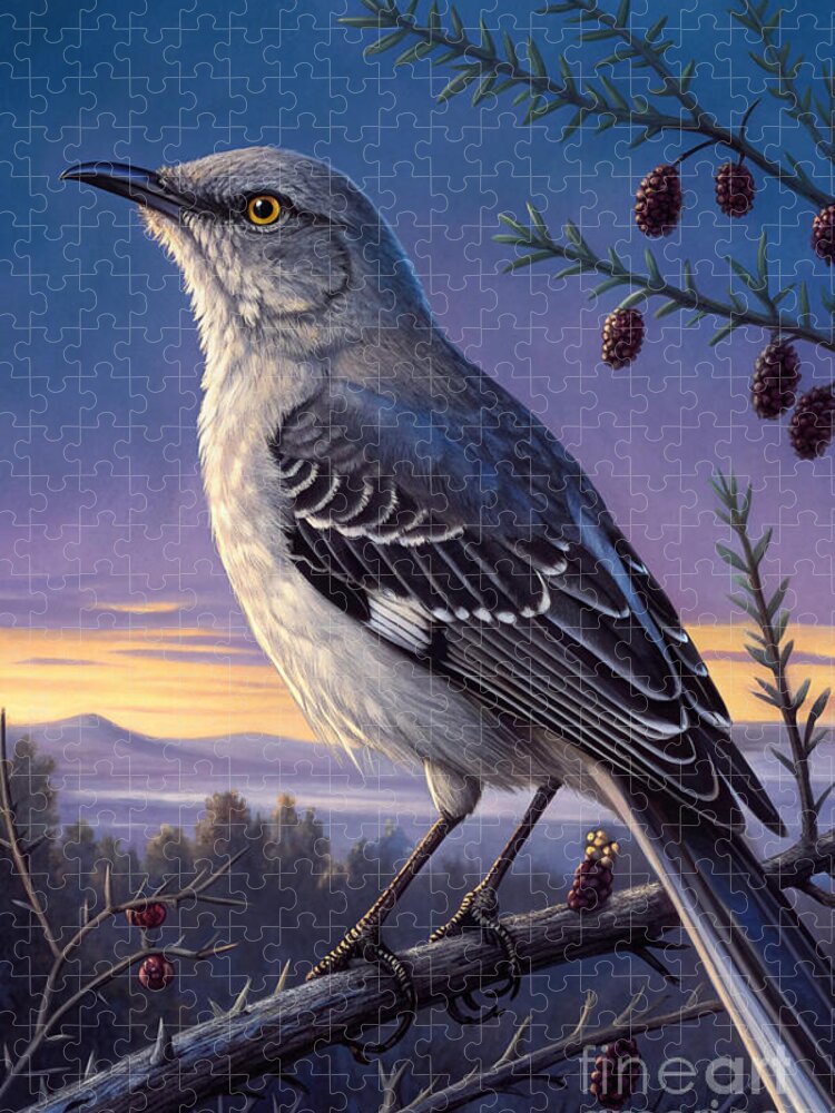 Twilight Mockingbird Jigsaw Puzzle: Vintage Illustration