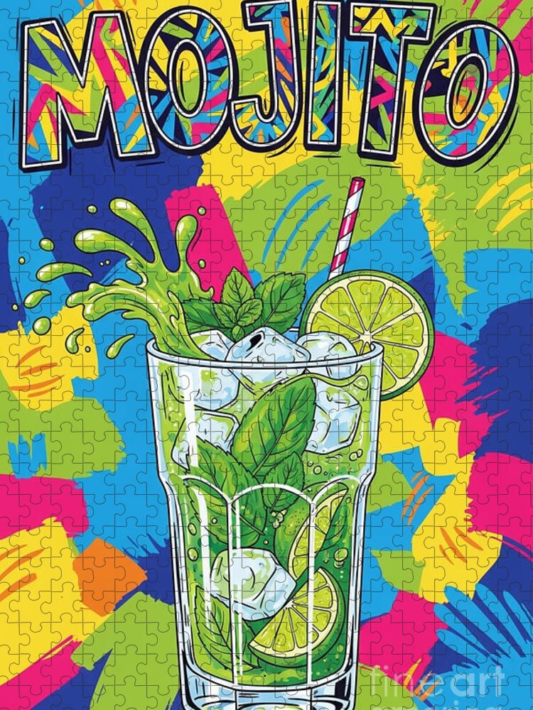Mojito Psychedelic Poster Jigsaw Puzzle: Vibrant Cocktail Art