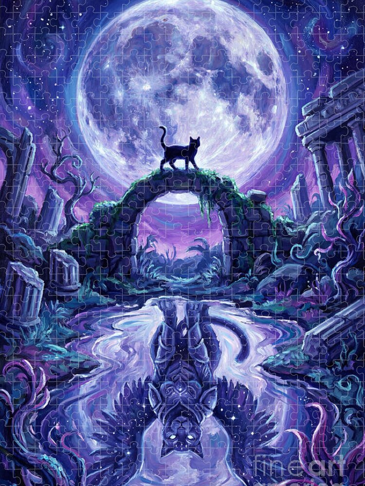 Moonlit Guardian of the Ancient Gate Jigsaw Puzzle: A Mystical Scene